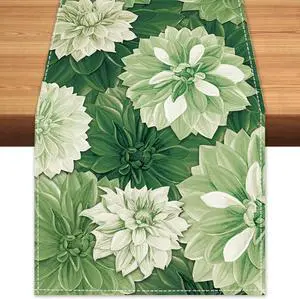 Green Dahlia Flower Summer Table Runner Sage Green Burlap Table Runners, Spring Elegant Floral Seasonal Coffee Table Center Decor for Home Kitchen Dining Party Indoor Outdoor 13x36 Inch Green Dahlia Flower Summer Table Runner Sage Green Burlap Table Runners, Spring Elegant Floral Seasonal Coffee Table Center Decor for Home Kitchen Dining Party Indoor Outdoor 13x36 Inch