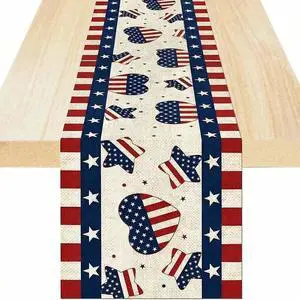4th of July Table Runner, USA Patriotic Decorations, 13 x 72 Inch Rectangular Tablecloth Decorations for Independence Day, Memorial Day, 250 American Anniversary 4th of July Table Runner, USA Patriotic Decorations, 13 x 72 Inch Rectangular Tablecloth Decorations for Independence Day, Memorial Day, 250 American Anniversary