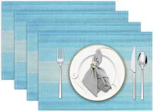 Niviy Placemats, Placemats Set of 4 Washable Place Mats, Blue 12" x 18" | Easy to Clean, Heat Resistant Table Mats, Wipeable Linen Placemat for Holiday Party Kitchen Dining Table Decoration Niviy Placemats, Placemats Set of 4 Washable Place Mats, Blue 12" x 18" | Easy to Clean, Heat Resistant Table Mats, Wipeable Linen Placemat for Holiday Party Kitchen Dining Table Decoration