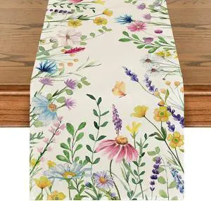 Artoid Mode Daisy Eucalyptus Lavender Floral Leaves Summer Table Runner, Spring Kitchen Dining Table Decoration for Home Party Decor 13x72 Inch Artoid Mode Daisy Eucalyptus Lavender Floral Leaves Summer Table Runner, Spring Kitchen Dining Table Decoration for Home Party Decor 13x72 Inch