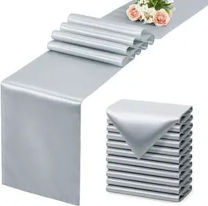 Silver Satin Table Runner, 12x108 Inches, 2 Pack | Premium Satin, Smooth Silk-Like Surface, Elegant Table Decor, Wedding Prom Event Party Banquet Supplies Silver Satin Table Runner, 12x108 Inches, 2 Pack | Premium Satin, Smooth Silk-Like Surface, Elegant Table Decor, Wedding Prom Event Party Banquet Supplies