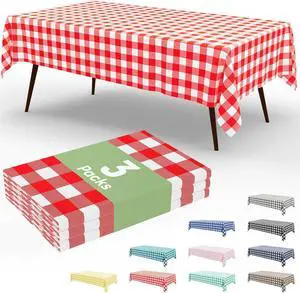 Smiry 3 Pack Red Gingham Disposable Tablecloths, 54" x 108" Rectangle Plastic Checkered Table Cloth, Waterproof Buffalo Plaid Table Covers for Picnic, Outdoor, Birthday, Party Smiry 3 Pack Red Gingham Disposable Tablecloths, 54" x 108" Rectangle Plastic Checkered Table Cloth, Waterproof Buffalo Plaid Table Covers for Picnic, Outdoor, Birthday, Party