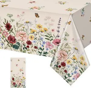 1 Pcs Spring Floral Tablecloth, Butterfly Wildflower Plastic Disposable Tablecloth Rectangle Table Covers for Easter, Birthday, Wedding, Mothers Day Tea Party Supplies and Decorations,54 x 108 Inch 1 Pcs Spring Floral Tablecloth, Butterfly Wildflower Plastic Disposable Tablecloth Rectangle Table Covers for Easter, Birthday, Wedding, Mothers Day Tea Party Supplies and Decorations,54 x 108 Inch