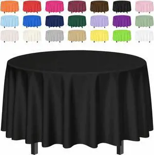 SietDESEO 2 Pack Black Tablecloth Round 84 x 84 Plastic Table Cover Waterproof Black Table Cloth Disposable for Wedding Birthday Baby Shower Halloween Party Picnic Circle Tablecloth SietDESEO 2 Pack Black Tablecloth Round 84 x 84 Plastic Table Cover Waterproof Black Table Cloth Disposable for Wedding Birthday Baby Shower Halloween Party Picnic Circle Tablecloth