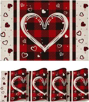 Artoid Mode Hearts Vinyl Valentine's Day Placemats Set of 4, 12x18 Inch Wipeable Non-Slip PVC Place Mats for Party Kitchen Dining Decor Artoid Mode Hearts Vinyl Valentine's Day Placemats Set of 4, 12x18 Inch Wipeable Non-Slip PVC Place Mats for Party Kitchen Dining Decor