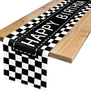 Letjolt Happy Birthday Table Runner Black Checkerboard 72 Inches | Checkerboard Racing Theme, Party Sign, Linen-Like Fabric Letjolt Happy Birthday Table Runner Black Checkerboard 72 Inches | Checkerboard Racing Theme, Party Sign, Linen-Like Fabric