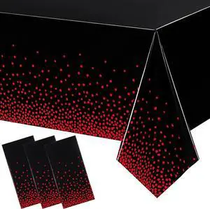 Breling 3 Pcs Black Red Dot Tablecloth Plastic Disposable Table Cover | 54 x 108 Inch, Waterproof Oilproof, Rectangle Table Cloth, Birthday Wedding Engagement Anniversary Bachelorette Party Decor Breling 3 Pcs Black Red Dot Tablecloth Plastic Disposable Table Cover | 54 x 108 Inch, Waterproof Oilproof, Rectangle Table Cloth, Birthday Wedding Engagement Anniversary Bachelorette Party Decor