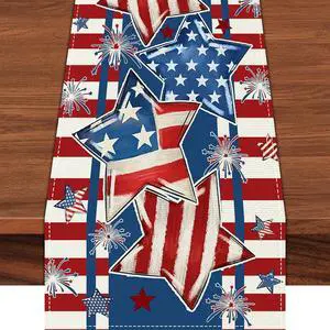 72 x 13 Inch 4th of July Table Runner, Patriotic Stars and Stripes Table Runner with Fireworks Design, Red White Blue American Flag Style Dining Decor for Independence Day 72 x 13 Inch 4th of July Table Runner, Patriotic Stars and Stripes Table Runner with Fireworks Design, Red White Blue American Flag Style Dining Decor for Independence Day