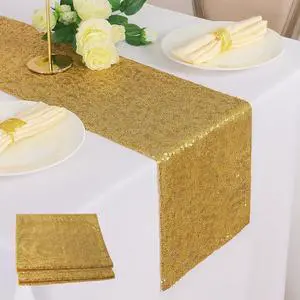 2 Packs Gold Glitter Sequin Table Runners- 12"x72" for Birthday, Wedding, Pre-Wedding Party, Celebration, Festival Decoration 2 Packs Gold Glitter Sequin Table Runners- 12"x72" for Birthday, Wedding, Pre-Wedding Party, Celebration, Festival Decoration