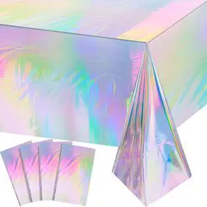 FunnyPars 4 Pack Iridescent Plastic Tablecloths, Disposable Table Covers | Shiny Laser Rectangle Holographic Foil Tablecloth for Iridescent Birthday Party Supplies Decorations FunnyPars 4 Pack Iridescent Plastic Tablecloths, Disposable Table Covers | Shiny Laser Rectangle Holographic Foil Tablecloth for Iridescent Birthday Party Supplies Decorations