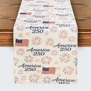 250 Anniversary USA Flag Table Runner: 72 x 13 in Patriotic American Flag Fireworks Tablecloth Runner Decor for Memorial Day, 4th of July, Independence Day, Indoor Outdoor Summer Party Supplies 250 Anniversary USA Flag Table Runner: 72 x 13 in Patriotic American Flag Fireworks Tablecloth Runner Decor for Memorial Day, 4th of July, Independence Day, Indoor Outdoor Summer Party Supplies