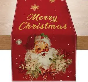 Christmas Table Runner Christmas Decorations - Red and Gold Vintage Santa Claus Merry Christmas Snowflake Winter Xmas Home Kitchen Dining Table Decor, Christmas Party Decorations 13 x 72 Inch Christmas Table Runner Christmas Decorations - Red and Gold Vintage Santa Claus Merry Christmas Snowflake Winter Xmas Home Kitchen Dining Table Decor, Christmas Party Decorations 13 x 72 Inch