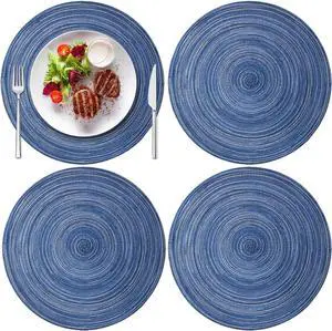 12Round Braided Placemats Set of 4,Washable Heat Resistant Cotton Polyester Circle Place Mats for Kitchen Dinner Party Table Decoration,Suitable for Plates Under 10 inches (Blue 12 inch Medium Size) 12Round Braided Placemats Set of 4,Washable Heat Resistant Cotton Polyester Circle Place Mats for Kitchen Dinner Party Table Decoration,Suitable for Plates Under 10 inches (Blue 12 inch Medium Size)