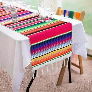 Mexican Table Runner 14 x 84 Inch Mexican Serape Table Runner for Mexican Party Wedding Decorations, Fringe Cotton Table Runner Mexican Table Runner 14 x 84 Inch Mexican Serape Table Runner for Mexican Party Wedding Decorations, Fringe Cotton Table Runner