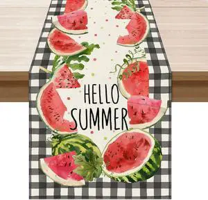 XCHI Hello Summer Table Runner for Table Decoration 13x72 Inch | Watermelons Black and White Buffalo Plaid Stylish Home Decor for Party Farmhouse Kitchen Dining Dinner Holiday XCHI Hello Summer Table Runner for Table Decoration 13x72 Inch | Watermelons Black and White Buffalo Plaid Stylish Home Decor for Party Farmhouse Kitchen Dining Dinner Holiday