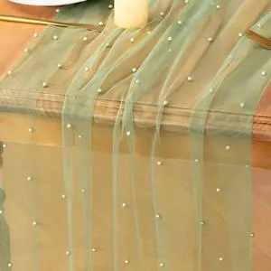 MLMC Sage Green Pearl Table Runner Sheer Tulle Gauze Table Runner 10Ft | Boho Rustic Beaded Gauze Table Runner Lightweight Cheese Cloth Centerpiece for Wedding Events Home Decoration 29"x120" MLMC Sage Green Pearl Table Runner Sheer Tulle Gauze Table Runner 10Ft | Boho Rustic Beaded Gauze Table Runner Lightweight Cheese Cloth Centerpiece for Wedding Events Home Decoration 29"x120"