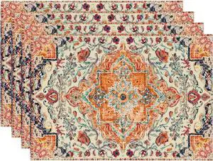 Artoid Mode Boho Placemats Set of 4, Daily Orange Teal Flowes Bohemia Table Mats for Home Party Dining Decoration 12x18 Inch Artoid Mode Boho Placemats Set of 4, Daily Orange Teal Flowes Bohemia Table Mats for Home Party Dining Decoration 12x18 Inch