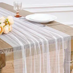 Gauze Table Runner White 120 Inch 10ft Tulle Fabric Seasonal Sheer Kitchen | Dining Centerpieces Wedding Birthday Holiday Baby Shower Table Decor for Home Party Gauze Table Runner White 120 Inch 10ft Tulle Fabric Seasonal Sheer Kitchen | Dining Centerpieces Wedding Birthday Holiday Baby Shower Table Decor for Home Party