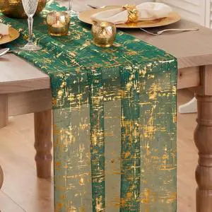 Artoid Mode Green Gold Gauze Table Runner 120 Inch, Sheer Glitter for Christmas, Wedding, Dining, Anniversary, Holiday Party Decor Artoid Mode Green Gold Gauze Table Runner 120 Inch, Sheer Glitter for Christmas, Wedding, Dining, Anniversary, Holiday Party Decor