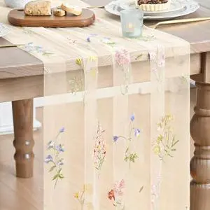Artoid Mode Wildflower Floral Beige Apricot Gauze Embroidery Table Runner 120 Inch 10FT, Tulle Seasonal Spring Kitchen Dining Table Decor for Home Party Artoid Mode Wildflower Floral Beige Apricot Gauze Embroidery Table Runner 120 Inch 10FT, Tulle Seasonal Spring Kitchen Dining Table Decor for Home Party
