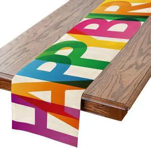Happy Birthday Table Runner Colorful 13x72 Inch Polyester Linen Table Decoration for Kitchen Dinning, Indoor Outdoor Home Party Desktop Decor (Colorful) Happy Birthday Table Runner Colorful 13x72 Inch Polyester Linen Table Decoration for Kitchen Dinning, Indoor Outdoor Home Party Desktop Decor (Colorful)