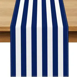 Navy Blue and White Striped Table Runner Nautical Theme Birthday Party Decoration Wedding Dining Room Home Kitchen Table Decor (13" x 72") Navy Blue and White Striped Table Runner Nautical Theme Birthday Party Decoration Wedding Dining Room Home Kitchen Table Decor (13" x 72")