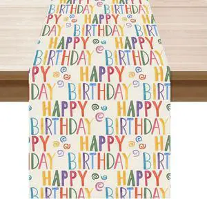 XCHI Happy Birthday Colorful Table Runner for Table Decoration 13x72 Inch | Burlap Stylish Home Decor for Kitchen Dining Dinner Indoor Holiday Party Farmhouse XCHI Happy Birthday Colorful Table Runner for Table Decoration 13x72 Inch | Burlap Stylish Home Decor for Kitchen Dining Dinner Indoor Holiday Party Farmhouse