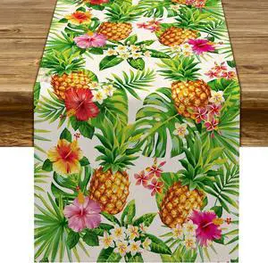 Linen Summer Pineapple Table Runner Tropical Hawaiian Luau Indoor Outdoor Party Table Cover Decoration Home Kitchen Dining Room (13" x 72") Linen Summer Pineapple Table Runner Tropical Hawaiian Luau Indoor Outdoor Party Table Cover Decoration Home Kitchen Dining Room (13" x 72")