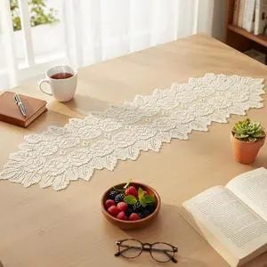 Beige Oval Lace Table Runner Doilies, Cotton Handmade Crochet Placemats, Floral Table Scarf for Wedding Living Room Kitchen Dining Decor (46.46 x 12.6 Inch) Beige Oval Lace Table Runner Doilies, Cotton Handmade Crochet Placemats, Floral Table Scarf for Wedding Living Room Kitchen Dining Decor (46.46 x 12.6 Inch)