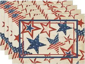 Niviy 250th Anniversary USA Placemats, Retro Stars Stripes Patriotic Placemats Set of 4, 12x18 Inch Memorial Day Independence Day Table Mats for Holiday Party Kitchen Dining Room Decoration Niviy 250th Anniversary USA Placemats, Retro Stars Stripes Patriotic Placemats Set of 4, 12x18 Inch Memorial Day Independence Day Table Mats for Holiday Party Kitchen Dining Room Decoration