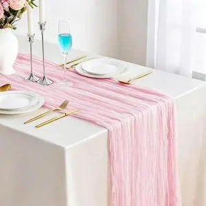 Light Pink Cheesecloth Table Runner 35 x 157 Inch Boho Gauze Table Runner for Wedding Reception Bridal Shower Birthday Party Rustic Wedding Arch, Dining Table, Holiday and Home Decor Light Pink Cheesecloth Table Runner 35 x 157 Inch Boho Gauze Table Runner for Wedding Reception Bridal Shower Birthday Party Rustic Wedding Arch, Dining Table, Holiday and Home Decor