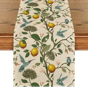 Artoid Mode Brown Lemon Tree Bird Flower Summer Table Runner,Spring Kitchen Dining Table Decoration for Home Party Decor 13x72 Inch Artoid Mode Brown Lemon Tree Bird Flower Summer Table Runner,Spring Kitchen Dining Table Decoration for Home Party Decor 13x72 Inch