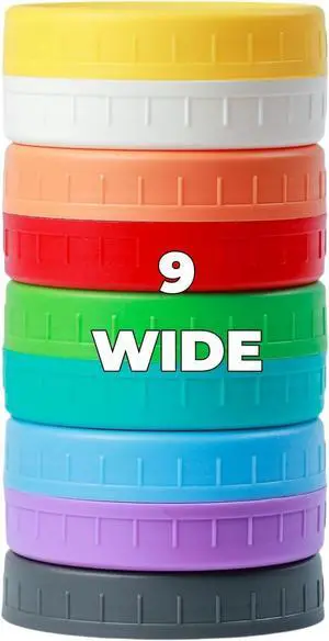 Bedgeta 9 Wide Mouth Mason Jar Lids with Silicone Ring,Thickened Leak-proof Lids Fit Ball,Kerr and More, 9 Color Plastic Lids, 86mm Plastic Mason Jar Lids Bedgeta 9 Wide Mouth Mason Jar Lids with Silicone Ring,Thickened Leak-proof Lids Fit Ball,Kerr and More, 9 Color Plastic Lids, 86mm Plastic Mason Jar Lids
