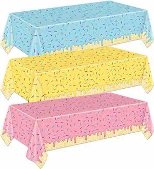 3 Pieces Ice Cream Sprinkle Plastic Tablecloth 54 x 108 Inch Disposable Dessert Drip Table Covers in Blue, Yellow, and Pink for Birthday, Baby Shower, Ice Cream Party, Candy Theme Table Decoration 3 Pieces Ice Cream Sprinkle Plastic Tablecloth 54 x 108 Inch Disposable Dessert Drip Table Covers in Blue, Yellow, and Pink for Birthday, Baby Shower, Ice Cream Party, Candy Theme Table Decoration
