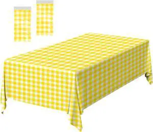2 Pack Yellow Gingham Tablecloth 54 × 108 Inch Yellow and White Checkered Table Cloth Plastic Rectangle Table Cover for Picnic Birthday Baby Shower Party Gingham Tablecloth Diaposable 2 Pack Yellow Gingham Tablecloth 54 × 108 Inch Yellow and White Checkered Table Cloth Plastic Rectangle Table Cover for Picnic Birthday Baby Shower Party Gingham Tablecloth Diaposable
