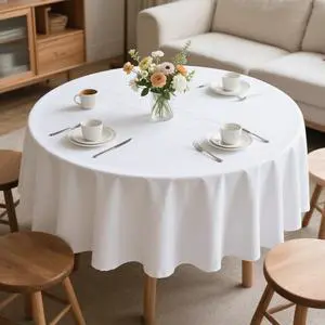 MRJ 70 Inch Round White Tablecloth Stain and Wrinkle Resistant Washable Polyester Table Cloth for Restaurant Hotel Wedding MRJ 70 Inch Round White Tablecloth Stain and Wrinkle Resistant Washable Polyester Table Cloth for Restaurant Hotel Wedding