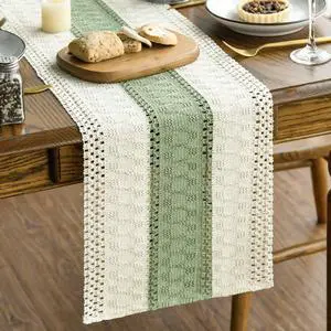 Artoid Mode Light Green Farmhouse Rustic Table Runner 12x36 Inch | Seasonal Holiday Hollow Kitchen Dining Dresser Table Decoration for Home Party Decor, Macrame Cotton Blend Artoid Mode Light Green Farmhouse Rustic Table Runner 12x36 Inch | Seasonal Holiday Hollow Kitchen Dining Dresser Table Decoration for Home Party Decor, Macrame Cotton Blend