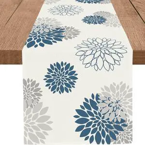 Blue Gray Table Runner Dahlia Pinnata Flower Beige Table Runners Modern Elegant Pompon Farmhouse Geometric Table Center Decor for Home Dining Party Entrance (13 x 48 Inch) Blue Gray Table Runner Dahlia Pinnata Flower Beige Table Runners Modern Elegant Pompon Farmhouse Geometric Table Center Decor for Home Dining Party Entrance (13 x 48 Inch)