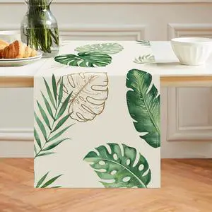 Bonhause Tropical Palm Leaves Monstera Table Runner 13x72 Inch Summer Green Plant Kitchen Dinning Table Decoration for Indoor Outdoor Home Party Decor Bonhause Tropical Palm Leaves Monstera Table Runner 13x72 Inch Summer Green Plant Kitchen Dinning Table Decoration for Indoor Outdoor Home Party Decor