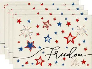 Artoid Mode Patriotic Freedom Stars 4th of July Placemats for Dining Table, 12x18 Inch Memorial Day Decoration Washable Table Mats Set of 4 Artoid Mode Patriotic Freedom Stars 4th of July Placemats for Dining Table, 12x18 Inch Memorial Day Decoration Washable Table Mats Set of 4