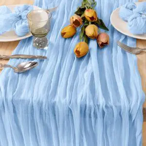 Light Blue Cheesecloth Table Runner for Baby Shower Gender Reveal 10ft | Lightweight Breathable Gauze Material, Natural Wrinkled Texture, Boho Rustic Style, Reusable for Wedding Events Home Decor Light Blue Cheesecloth Table Runner for Baby Shower Gender Reveal 10ft | Lightweight Breathable Gauze Material, Natural Wrinkled Texture, Boho Rustic Style, Reusable for Wedding Events Home Decor