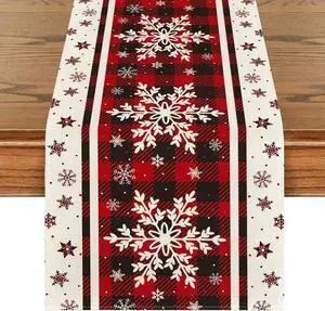 Artoid Mode Snowflakes Christmas Table Runner Home Party Decor 13x72 Inch | Red And Black Buffalo Plaid, Winter Holiday Seasonal Kitchen Dining Table Decoration Artoid Mode Snowflakes Christmas Table Runner Home Party Decor 13x72 Inch | Red And Black Buffalo Plaid, Winter Holiday Seasonal Kitchen Dining Table Decoration