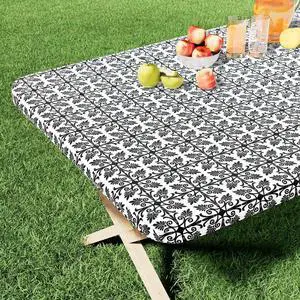 misaya Rectangle Vinyl Table Cloth, Elastic Fitted Flannel Backed Tablecloth, 100% Waterproof Plastic Table Cover Fits 6 Foot Folding Tables for Picnic, Camping, Outdoor (Black, 30" x 72") misaya Rectangle Vinyl Table Cloth, Elastic Fitted Flannel Backed Tablecloth, 100% Waterproof Plastic Table Cover Fits 6 Foot Folding Tables for Picnic, Camping, Outdoor (Black, 30" x 72")