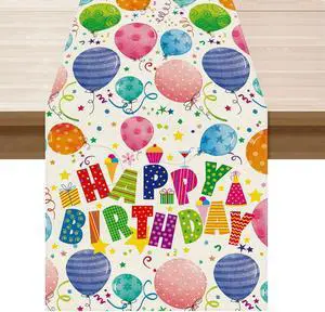 XCHI Happy Birthday Balloons Table Runner for Table Decoration 13x72 Inch | Confetti Colorful Stars Burlap Stylish Home Decor for Kitchen Dining Dinner Indoor Holiday Party Farmhouse XCHI Happy Birthday Balloons Table Runner for Table Decoration 13x72 Inch | Confetti Colorful Stars Burlap Stylish Home Decor for Kitchen Dining Dinner Indoor Holiday Party Farmhouse