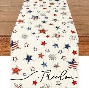 72 x 13 Inches Freedom Stars Table Runner, Red White Blue Stars and Fireworks Design for Independence Day, 4th of July, Patriotic Celebrations, Summer Party Decorations, Festive Dining Table Decor 72 x 13 Inches Freedom Stars Table Runner, Red White Blue Stars and Fireworks Design for Independence Day, 4th of July, Patriotic Celebrations, Summer Party Decorations, Festive Dining Table Decor
