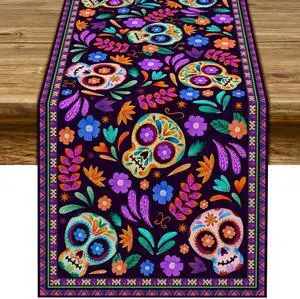 Dia De Los Muertos Table Runner Cinco de Mayo Rustic Linen Mexican Sugar Skull Day of The Dead Altar Decoration for Home Kitchen Dining Room (13" x 72") Dia De Los Muertos Table Runner Cinco de Mayo Rustic Linen Mexican Sugar Skull Day of The Dead Altar Decoration for Home Kitchen Dining Room (13" x 72")