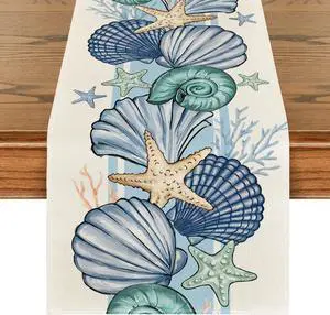 Artoid Mode Sea Shell Starfish Summer Table Runner,Spring Ocean Kitchen Dining Table Decoration for Home Party Decor 13x72 Inch Artoid Mode Sea Shell Starfish Summer Table Runner,Spring Ocean Kitchen Dining Table Decoration for Home Party Decor 13x72 Inch