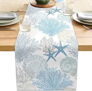 Coastal Table Runner 13x36 Inch Blue Summer Beach Nautical Table Runners Modern Kitchen Dining Table Decor Rustic Coffee Table Dresser for Home Holiday Party Decor (13"x36", Coastal) Coastal Table Runner 13x36 Inch Blue Summer Beach Nautical Table Runners Modern Kitchen Dining Table Decor Rustic Coffee Table Dresser for Home Holiday Party Decor (13"x36", Coastal)