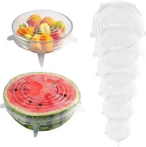 Reusable Silicone Stretch Fresh-Keeping Lids, 6 Sizes 2.6/3.6/4.4/5.5/6.3/7.5 Inches Food Storage Covers, Fit Cup, Bowl, Plate, Fruit and Glass Bowl to Keep Food Fresh Reusable Silicone Stretch Fresh-Keeping Lids, 6 Sizes 2.6/3.6/4.4/5.5/6.3/7.5 Inches Food Storage Covers, Fit Cup, Bowl, Plate, Fruit and Glass Bowl to Keep Food Fresh