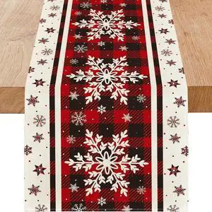 Christmas Decorations Snowflakes Christmas Table Runner with Buffalo Plaid | Christmas Decor | Red Winter Xmas Holiday Kitchen Dining Table Decoration for Indoor Outdoor Home Party Decor 13 x 72 Christmas Decorations Snowflakes Christmas Table Runner with Buffalo Plaid | Christmas Decor | Red Winter Xmas Holiday Kitchen Dining Table Decoration for Indoor Outdoor Home Party Decor 13 x 72